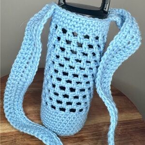 Handmade Blue Crochet Water Bottle Holder